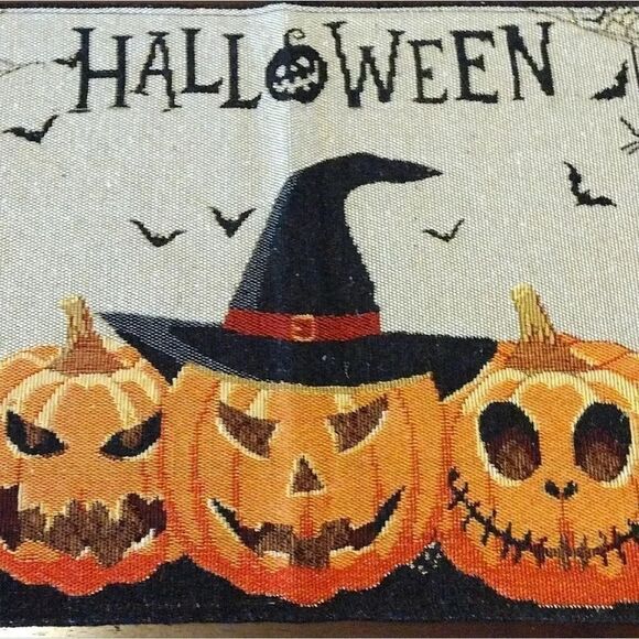 Halloween Spooky Jack O Lantern 54" Tapestry Table Runner NWOT - Picture 6 of 14